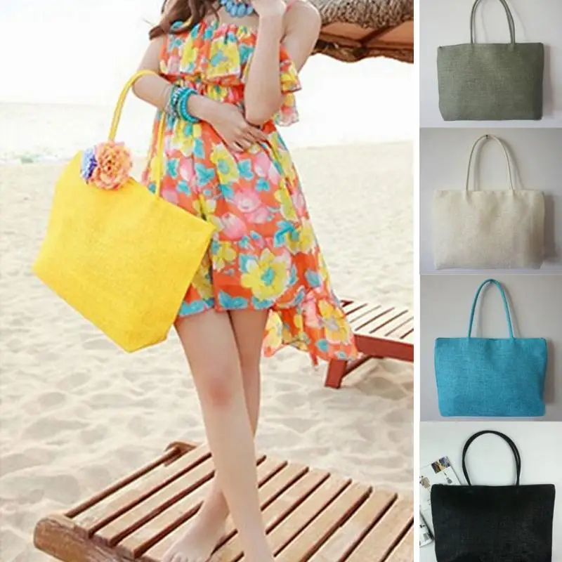 

New Summer Straw Bag Beach Bag Women Shoulder Bag Woven Tote Handbag Shopping Bag Solid Color Bohemian Hangbags#125