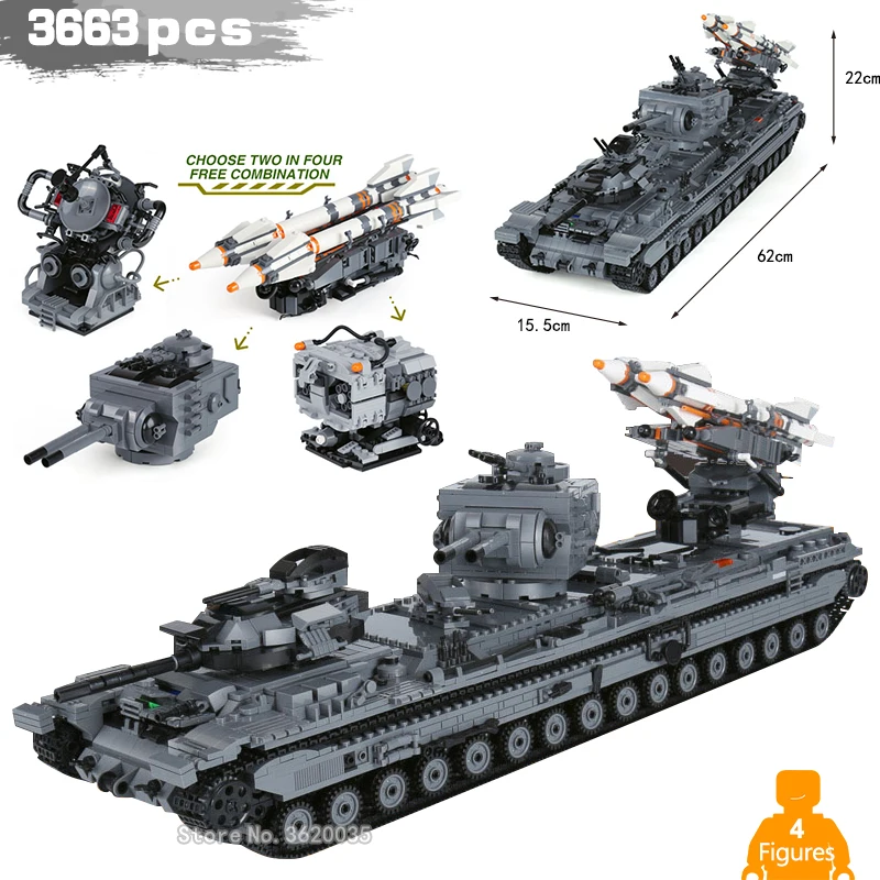 

legoinglys 3663 PCS Heavy 3 Heavy firepower tank KV-2 military Building Blocks ww2 Figures Weapons for children gifts model toys