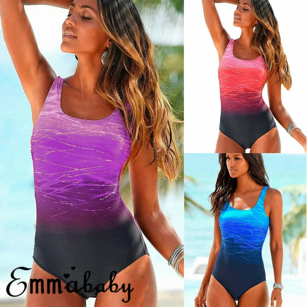 

Summer Swimwear Women Sling Backless One Piece Slim Swimsuit Multi-choice Solid Bathing Suits Bikini Padded Beachwear Gradation