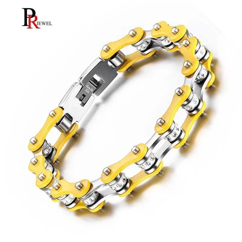 Шикарный CZ камень велосипедные цепи браслеты для женщин нержавеющая сталь мотоцикл звено цепи браслет pulseira 7,08 дюймов