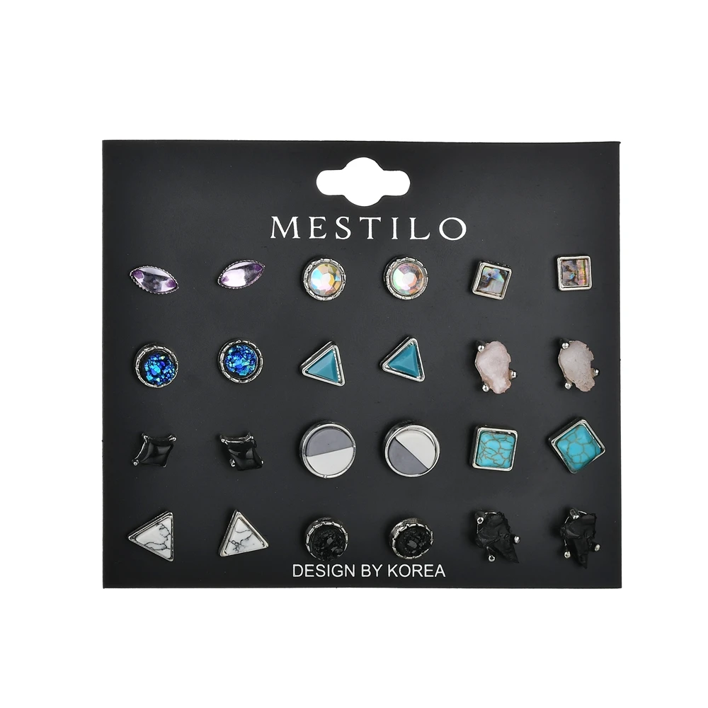 MESTILO 12 пар/компл. сережки с натуральным камнем наборы для Для женщин леди окружающую среду Геометрические Квадратные Треугольники в богемном стиле комплект наушников Лидер продаж