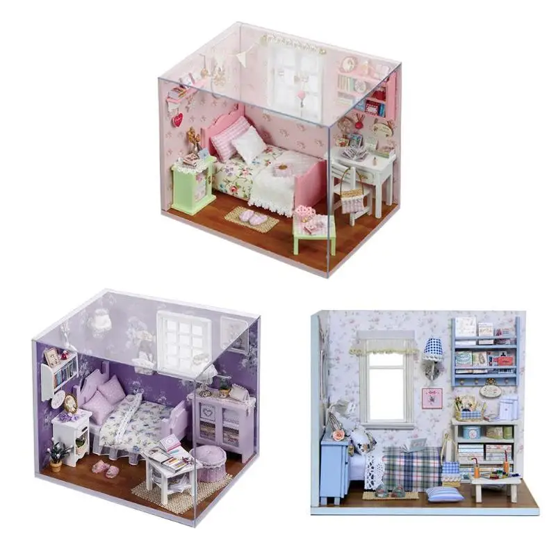 

Mini DIY Doll Houses Toy Kids Wooden Assemble Creative Model Furniture Kits LED Light Miniature Building Toys For Children Gift