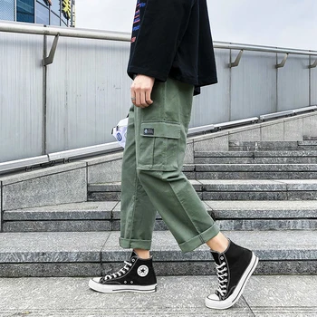 

Spring New Tooling Wind Pants Men Fashion Solid Color Straight Casual Trousers Man Streetwear Hip Hop Loose Overalls S-2XL