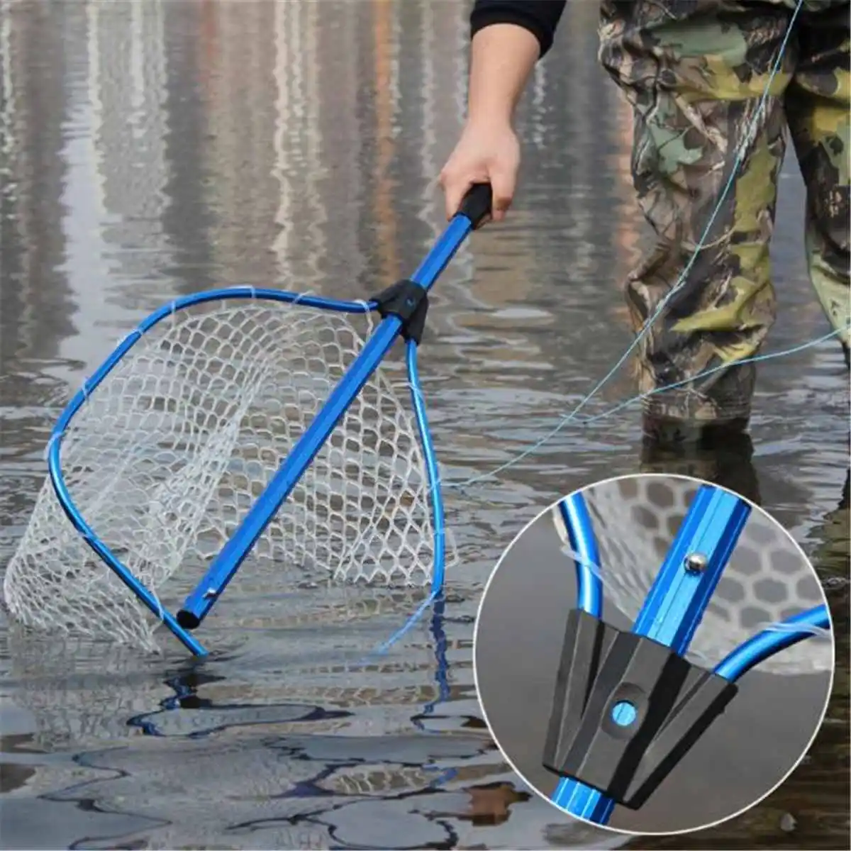 

45cm Portable Telescopic Fly Fishing Net Handle Landing Mesh Tackle Catcher Release Scoop Rubber Hexagonal Coarse Mesh Net