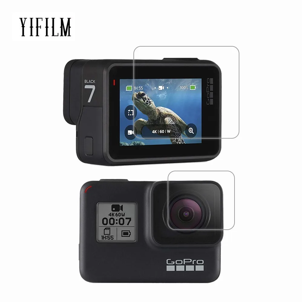 2 шт. в упаковке для GoPro Hero 7, черный цвет, 0,3 мм, 2.5D, 9 H, закаленное стекло, Защитная пленка для объектива видеокамеры, защитная пленка для экрана HERO7, серебристый цвет