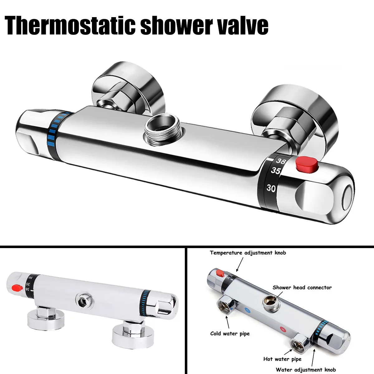

Xueqin Brass Chrome Thermostatic Shower Faucet Mixer Value Wall Mounted Dual Handle Bathroom Bathtub Shower Faucet Cold /Hot