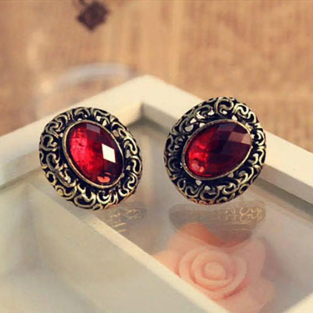 

Earrings Red Back Casual Stud Black Push Party Oval Gem Jewelry Geometric Street Outdoor Women Bohemian Artificial Club
