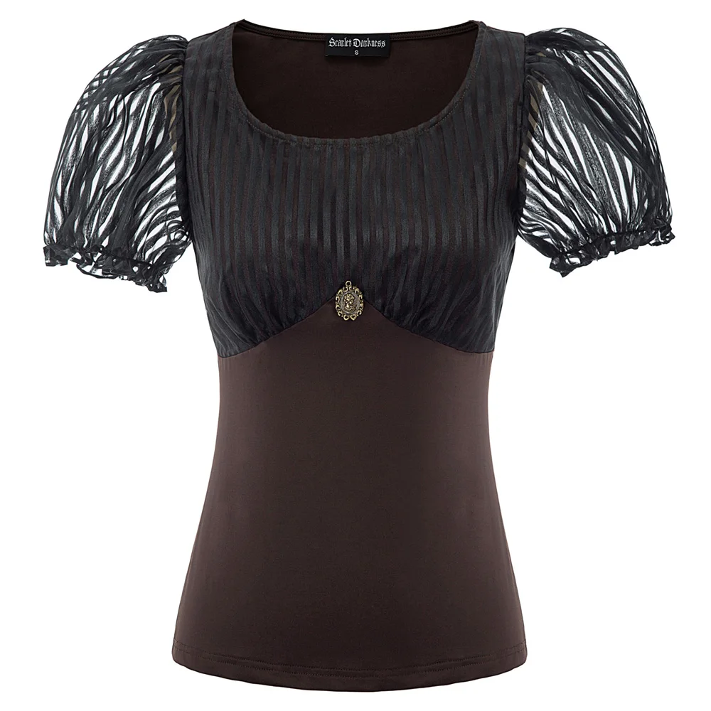 

Steampunk Victorian Gothic Womens Blouse Tops Gothic Plus Size Short Sleeve Shirt