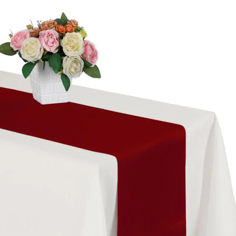 

30 x 275CM Tight Overlock Satin Table Cloth Table Runner For Hotel Banquet For Graduation Wedding Ceremony Decoration