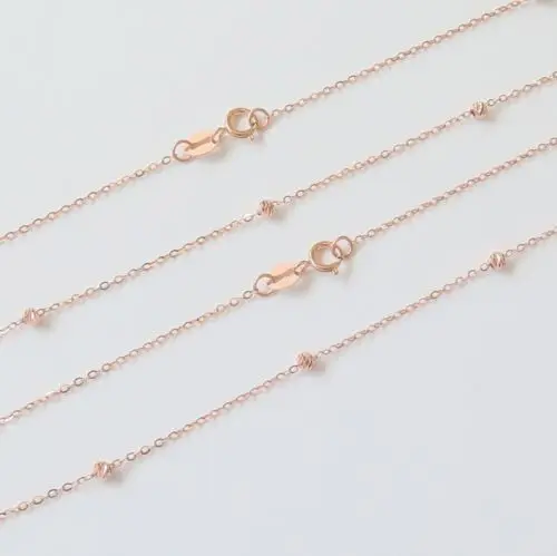 

Solid 18K Rose Gold Necklace Bead with O Link Chain Necklace 17.7
