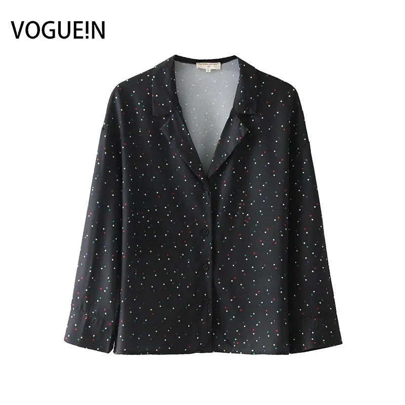 VOGUEIN новые женские Винтаж маленькие звезды печати с длинным рукавом черная блузка рубашка Топ оптовая продажа