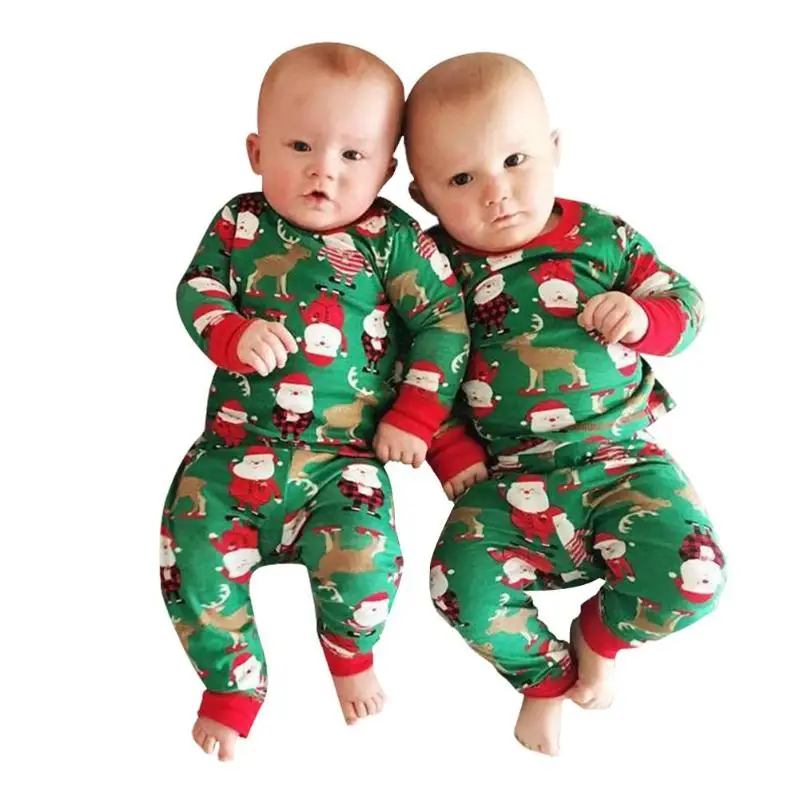 

2pcs/Set Christmas Elk Newborn Baby Home Outfits Cotton Long Sleeve O-Neck T-shirt Elastic Waist Pants Suit T-shirt Pants Suit