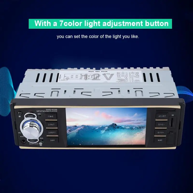 

4.1In HD Car Stereo-Single Din MP5-SWM4029B with Bluetooth Touch Screen Car DVD Player EQ Sound Control 7 Color Light Adjustable