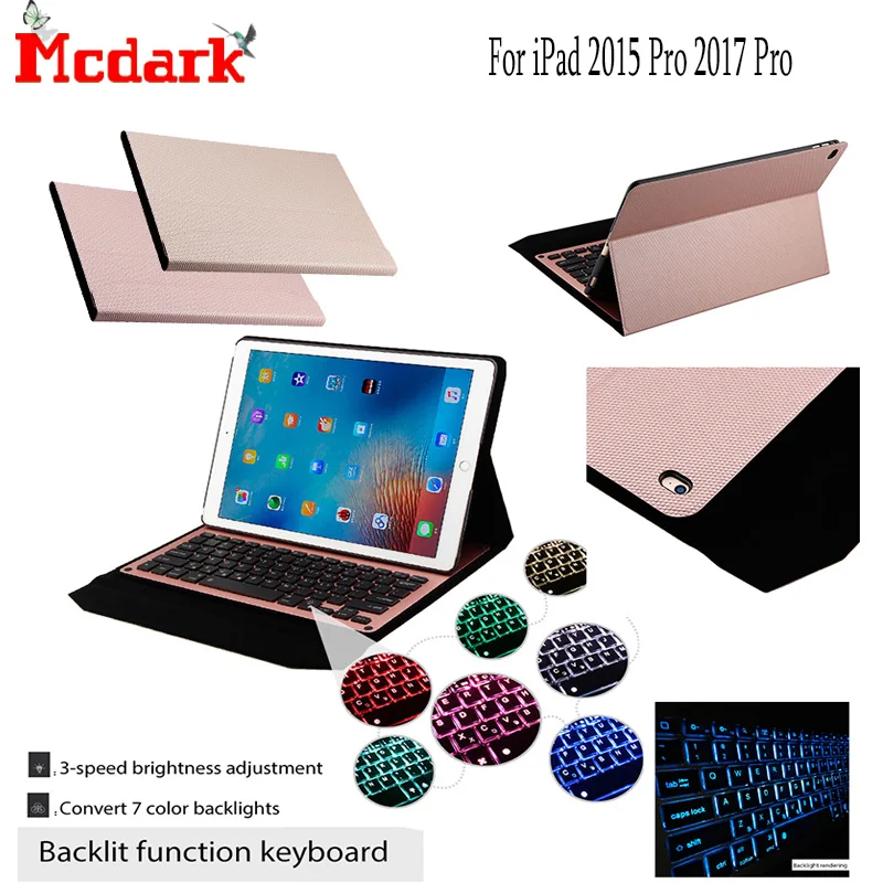 Tablet Case For iPad Pro 12.9'' 2015 2017 Cover Funda Non-removable Aluminum Alloy Bluetooth Keyboard Colourful backlight |