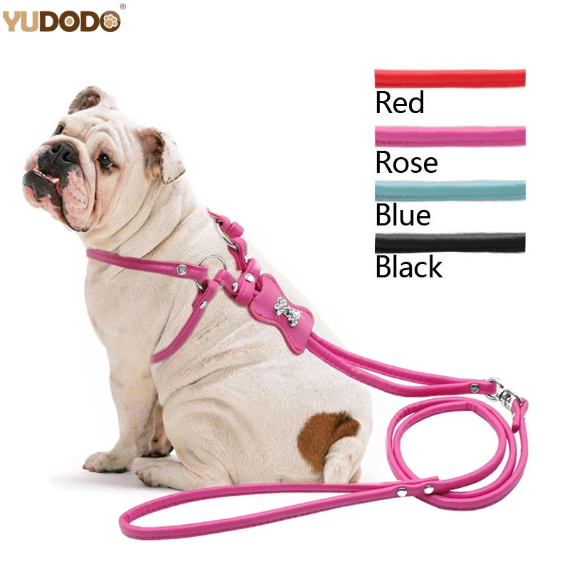 

4 Colors Step-in Dog Harness PU Leather Pet Harness And Leash Set NO-pulling Cat Puppy Harnesses Walking Leads S/M