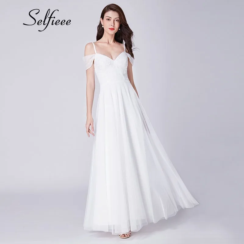 

New Fashion White Dress Summer Elegant A Line V Neck Off Shoulder Appliques Long Party Dresses Robe Femme Casual Maxi Dress 2019