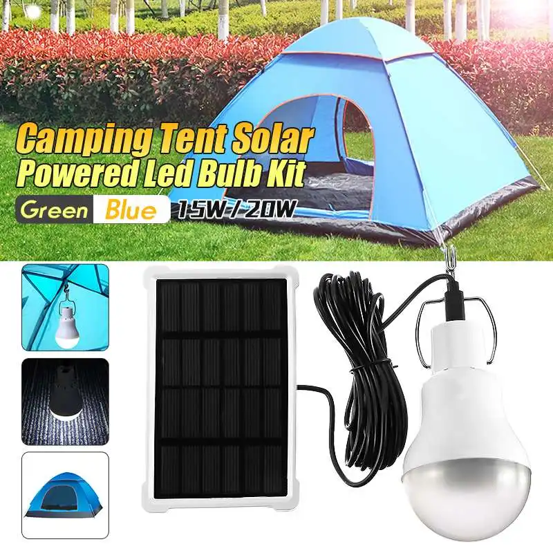 

15W/20W Solar Panel Power LED Bulb Light Portable Outdoor Camping Energy Clean Saving Lamp Long Life Expectancy Rechargeable