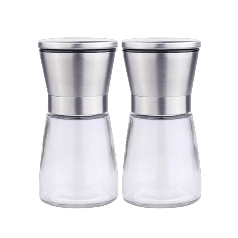 Salt Pepper Mill Stainless Steel Pepper Grinder Glass Bottle Pepper