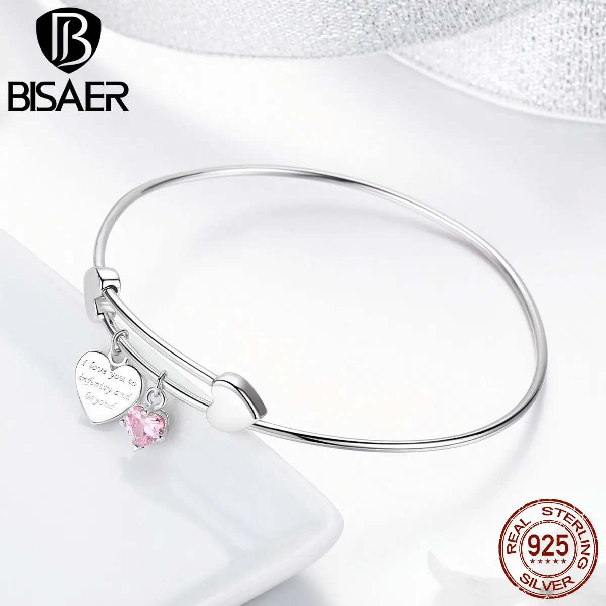

BISAER 2019 High Quality 925 Sterling Silver Original Little Love Heart Bracelet For Women Girl Fashion Jewelry Gift HSB124