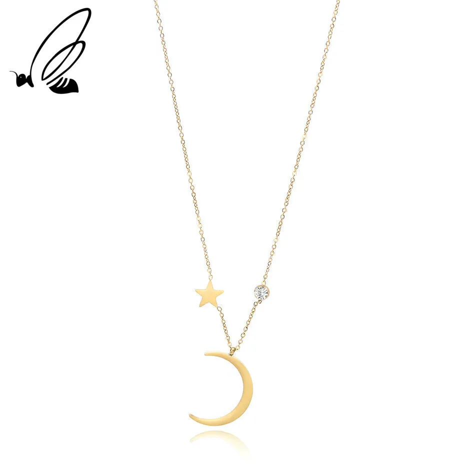 

S'Steel Stainless Steel Charm Gold Silver Fashion Jewelry Star Moon Choker Necklace Pendant For Women Gifts Best Friends Bijoux