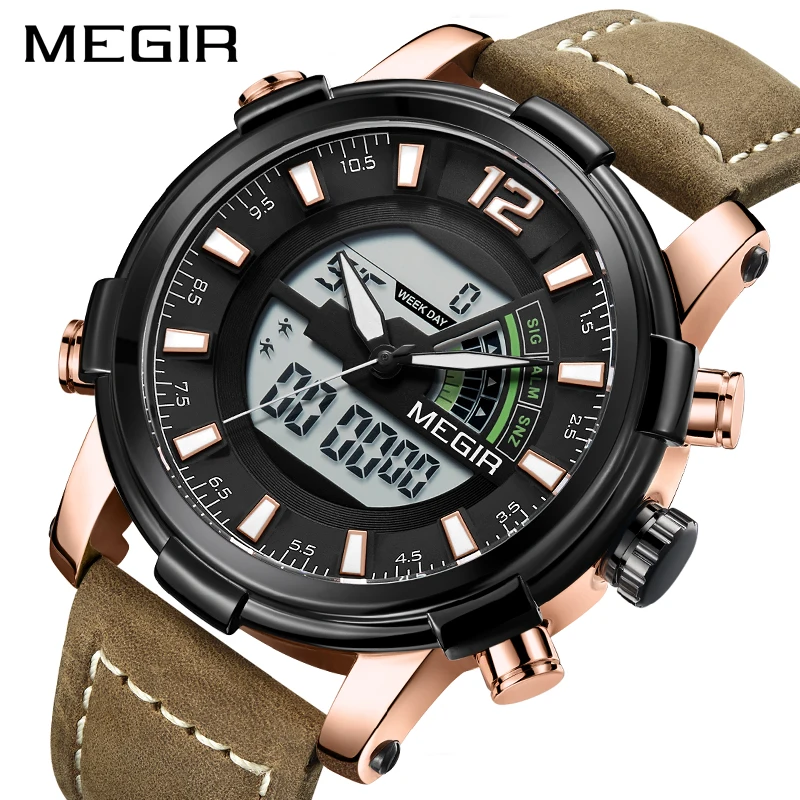 MEGIR Dual Display Men Military Sport Watches Men's Digital Analog Quartz Wrist Watch Clock Hour Re