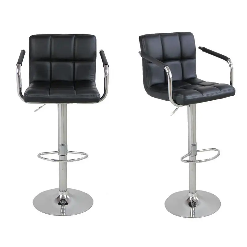 2pcs SSJ-891 60-80cm 6 Checks Round Cushion Bar Stools with Armrest Black photo
