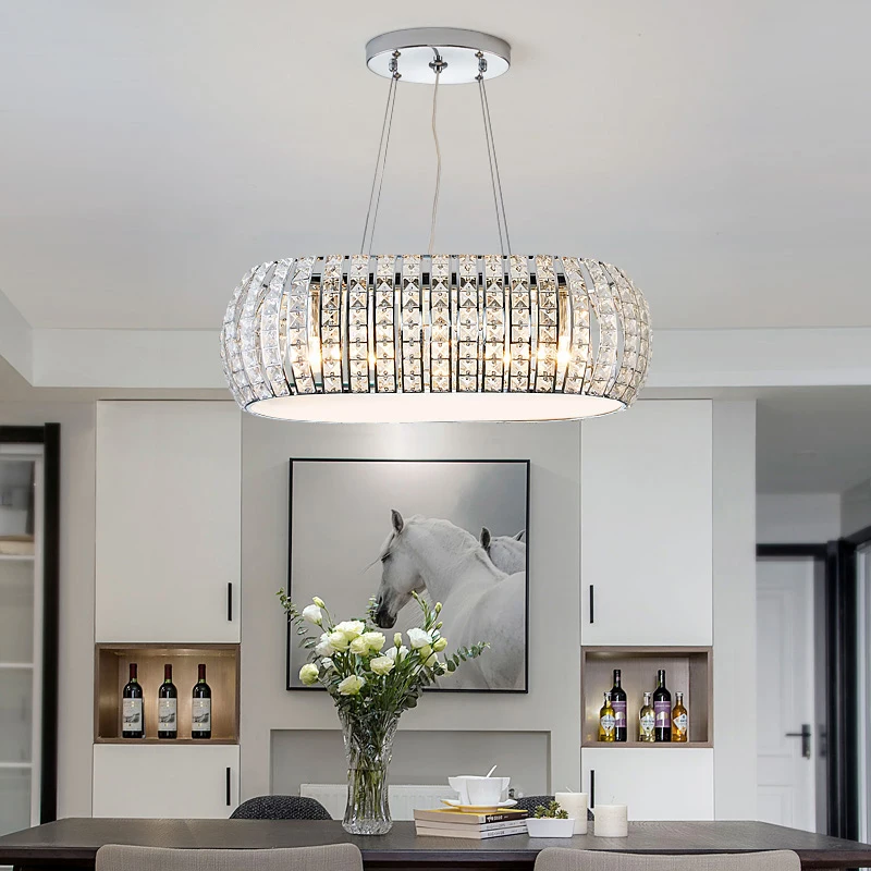 

Modern Lustre Crystal Led Pendant Lights Oval Chrome Metal Dining Room Led Pendant Light Bedroom Led Pendant Light Fixtures