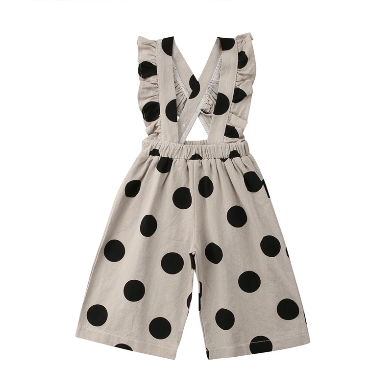 

CANIS 2019 New Kids Denim Overalls Baby Girls One Piece Ruffles Rompers Jumpsuit Autumn Summer Polka Dots Bib Pants Trousers
