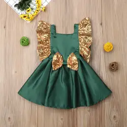 Дети для маленьких девочек без рукавов зеленое платье Цветочные блесток вечерние свадебное торжественное платье принцессы Летняя