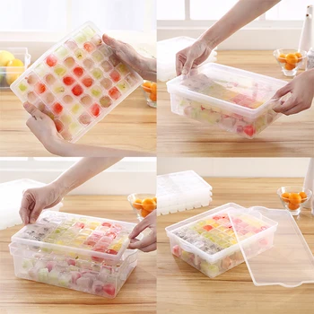 

Grids Ice Cube Tray Mold Multi-function Ice Cream Markers With Storage Box And Cover - Transparent