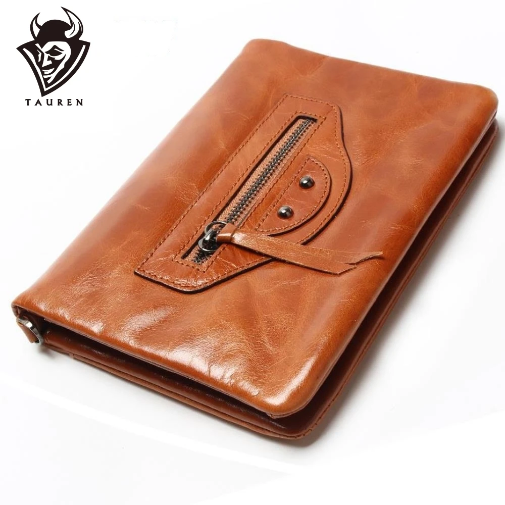 

Multifunctional Oil Wax Leather Motorcycle Wallet For Women Clutch Trifold Retro Leather Long Belt Leather Wallet Best Gift Bag