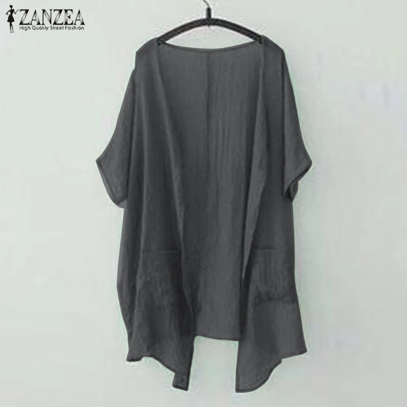 Plus Size Women's Blouse Kimono Cardigan ZANZEA 2019 Beach Cover Up Summer Tops Female Asymmetrical Blusas Open Front Outwear Plus Size Women's Blouse Kimono Cardigan ZANZEA 2019 Beach Cover Up Summer Tops Female Asymmetrical Blusas Open Front Outwear