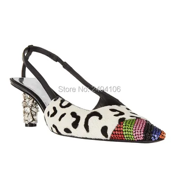 

Talon Femme Black White Jeweled Sandals Women Slingback Rhinestone Toe Sexy Pumps Party Wedding Heels Clear Stones Crystal Shoes