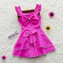 Купальник-бикини с оборками и бантом в стиле пэчворк для девочек, Новинка лета, Новое поступление, высокая эластичная детская одежда для плавания, цельный купальный костюм