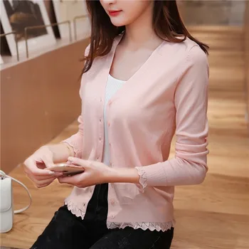 

New Women Thin Knitted Cardigan Coat Autumn Winter Casual V-neck Long Sleeve Crochet Knit Sweater Female Tops