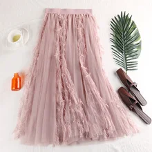 Faldas Mujer Юбка-миди одежда Ранняя весна новая высокая талия тонкая щетина двухслойная Марля средней длины