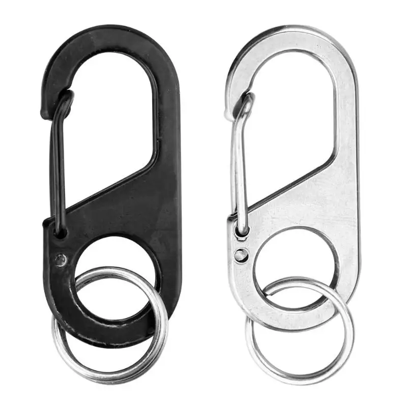 

440 Stainless Steel 8 Shape Carabiner Key Chain Ring Outdoor Climb Hanger Buckle Snap Hook Clip black/silver color