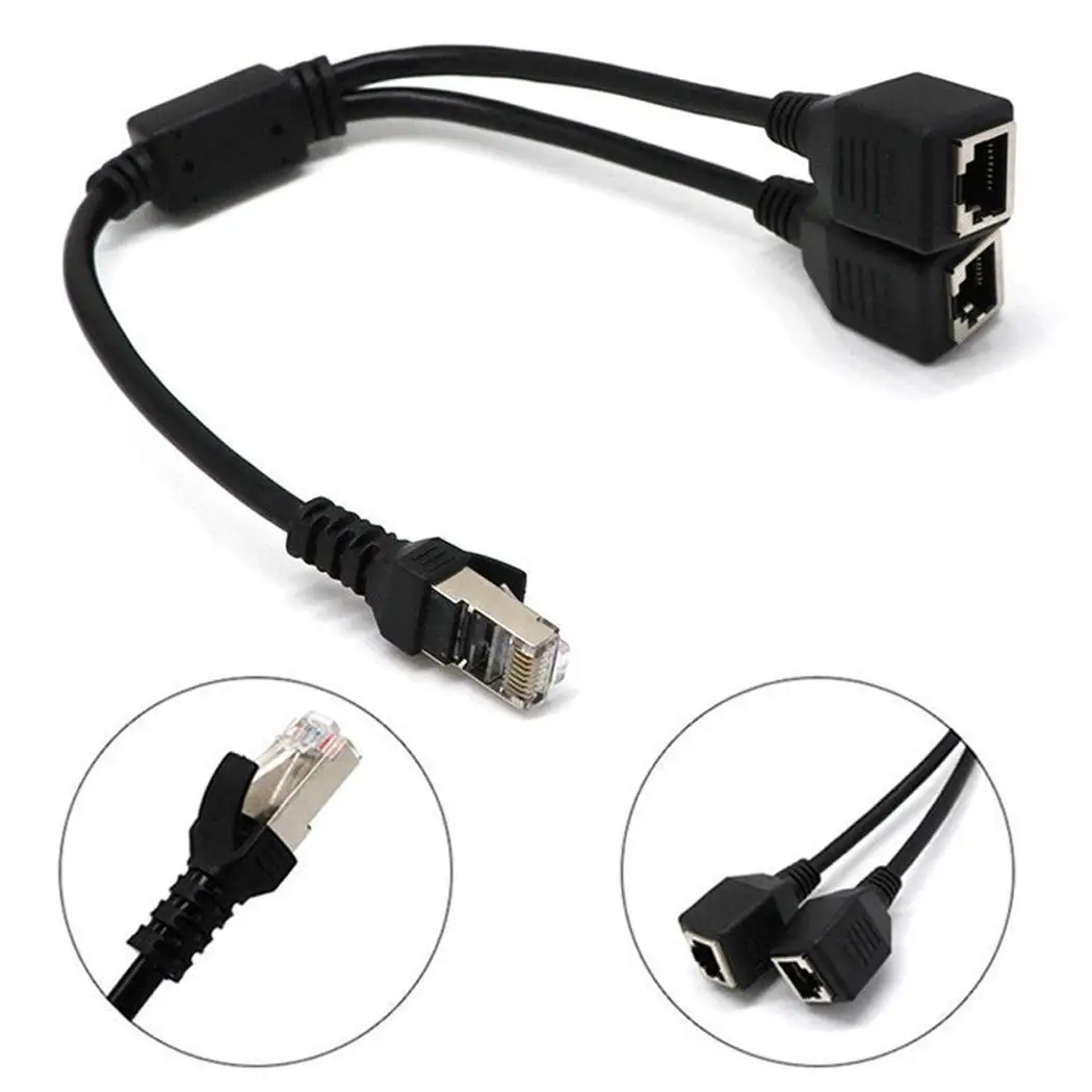 

1 To 2 Male To Female LAN Ethernet Network RJ45 Plug Splitter Extender Adapter Connector ABS Black Male Female Network