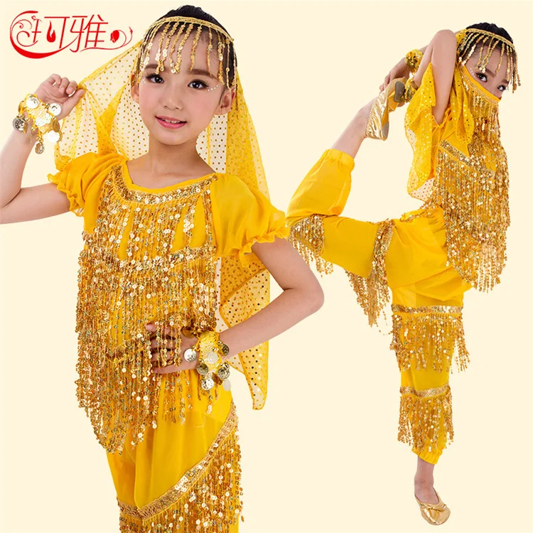 

2019 New Girls Indian Dress Kids Belly Dance Costumes Performance Dress for Children Gift 4 Colors S-XXL Bellydance Indian Dress