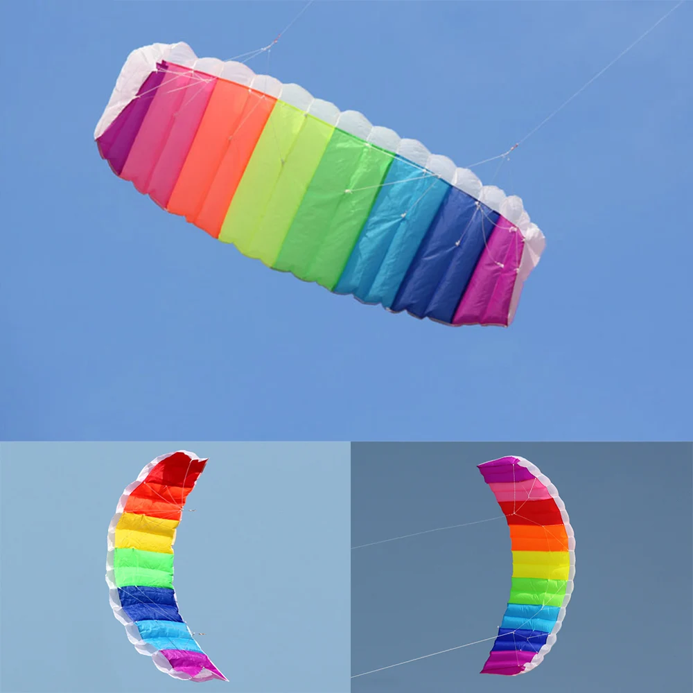 

1.4/2/2.7m Double Line Kite Rainbow Stunt Kite Frameless Soft Kite Inflatable Parafoil Kite with Flying String Outdoor Tools