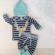 Pudcoco/Одежда для мальчиков и девочек; топы с длинными рукавами для новорожденных мальчиков и девочек+ длинные штаны; шапочка; комплект одежды из 3 предметов