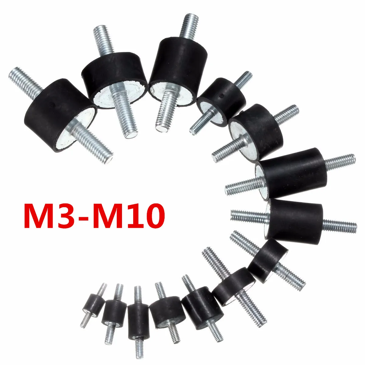 

4 x RUBBER MOUNTS 20mm D x 15mm Long M6 car male threads, bobbins type