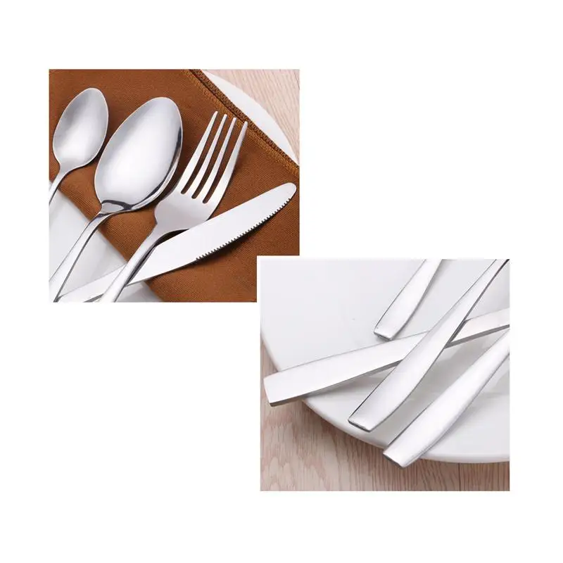  24pcs Flatware Set Stainless Steel Kitchen Cutlery Set Tableware Dinnerware Utensil Set with Wooden - 32993733992