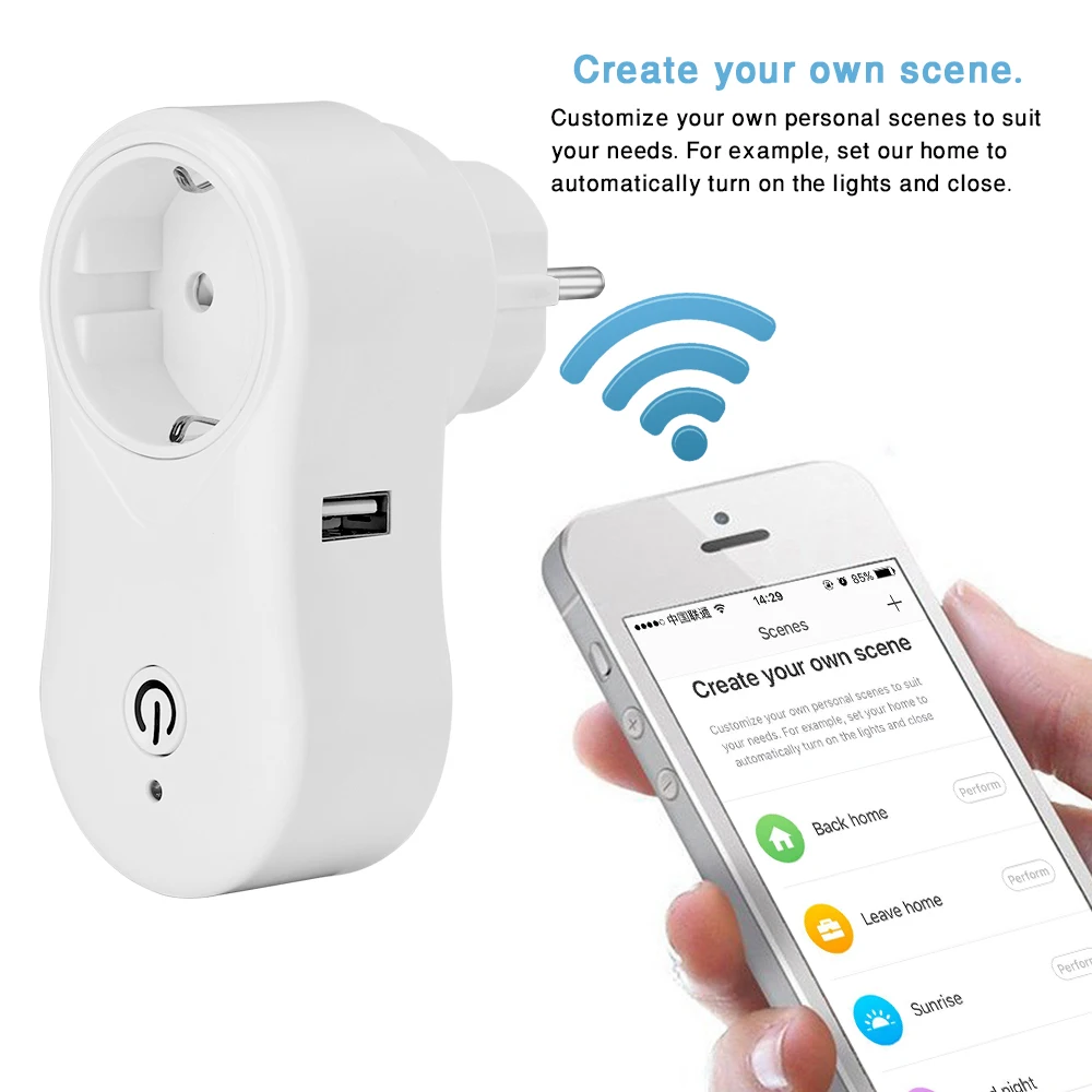 ЕС Wifi Smart Plug с Alexa Google Home Audio беспроводной управление умная розетка 5 в USB выход