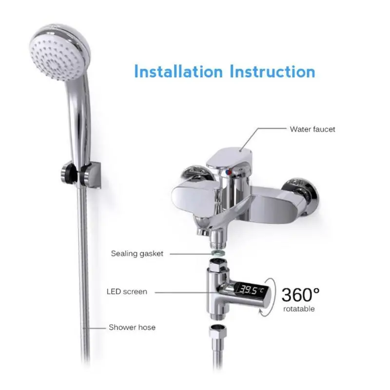 

Digital Flow Head Faucet Shower Thermometer Waterproof LCD Screen LED Visible Water Temperature Meter for Kids Home Bath Shower