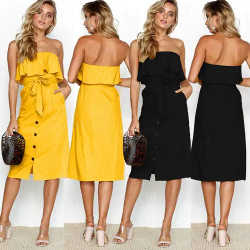 

2019 Women Summer Boho Midi Dress Evening Party Beach Dresses Tee Dress Sundress