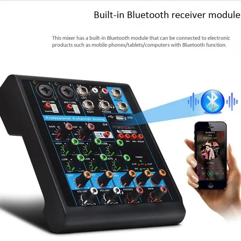 LumiParty Профессиональный 4 канальный маленький bluetooth миксер с реверберами для