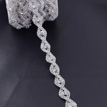 

Hot sale 1yard Crystal AB Rhinestones glass appliques trims for wedding dress belt sash patches for clothings sewing on DIY