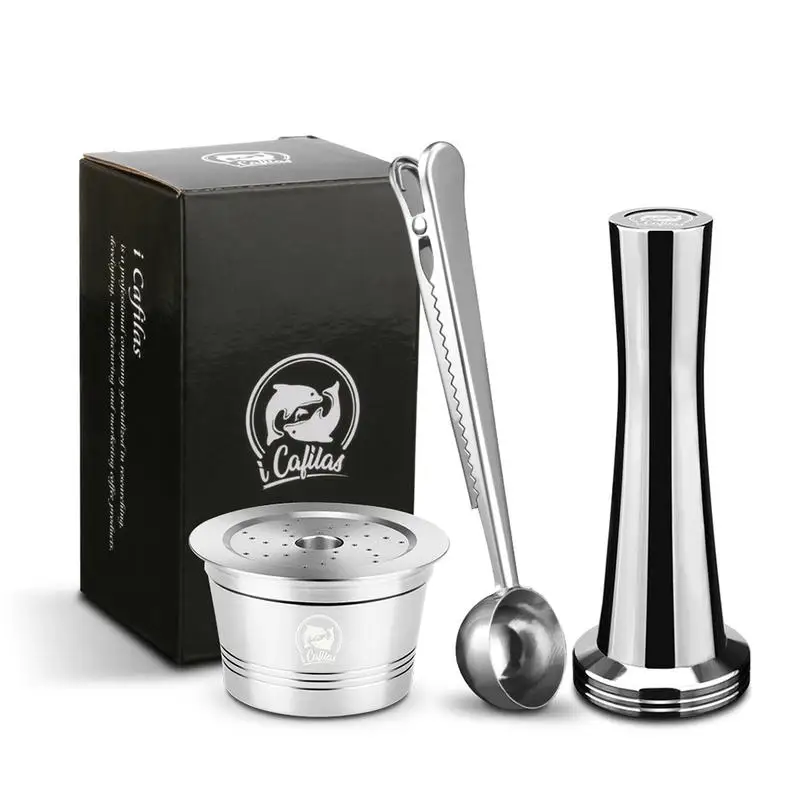 

Refillable Coffee Filter Stainless Steel Reusable Coffee Capsule & Tamper Spoon Gift Set For Caffitaly Minipresso CA Tchibo ALDI