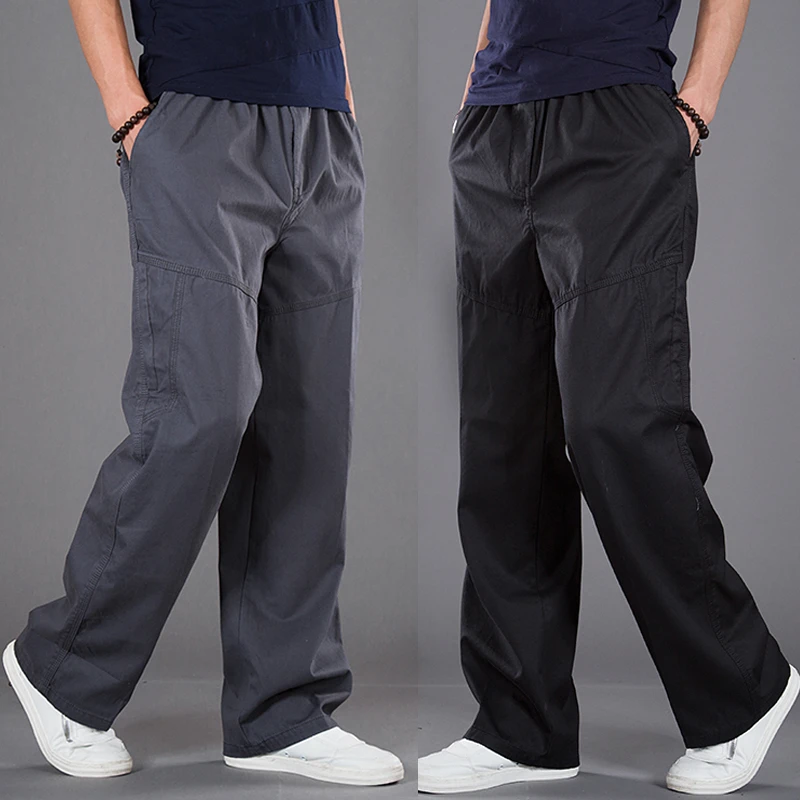 Pants Loose Full Length Black 3xl Elastic Waist Cotton Pants Men Cargo Pants Men Joggers Male Trousers